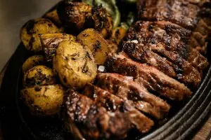Grilled Sirloin with Garden Peas